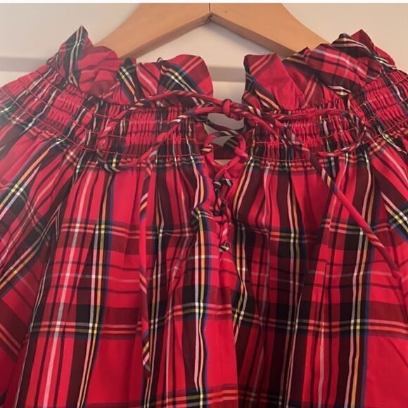 J CREW Ruffleneck Red Tartan Plaid Cotton Blouse Sz XSMALL NWT - Picture 6 of 11